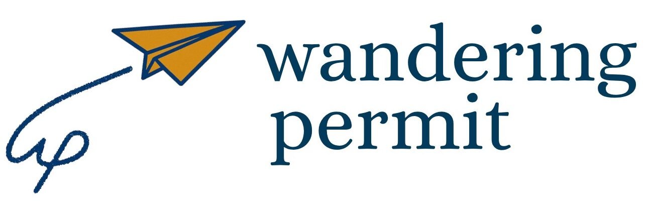 Wandering Permit Logo. A flying paper plane and the letter wp
