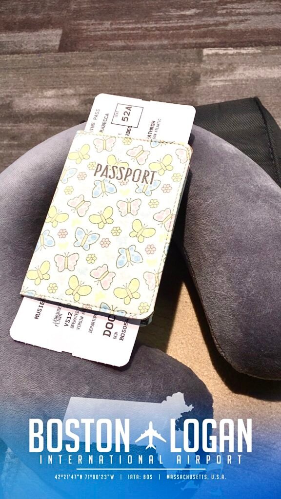 At Boston airport ready to fly to Paris