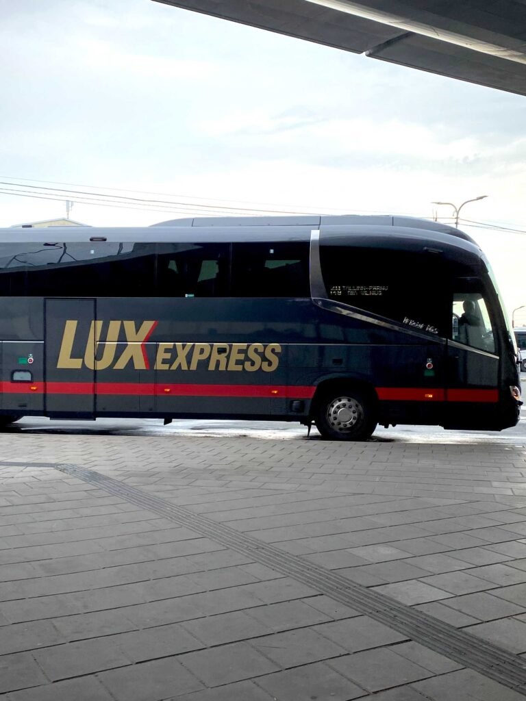 Bus at the Latvian bus station, after arriving from Tallinn, Estonia