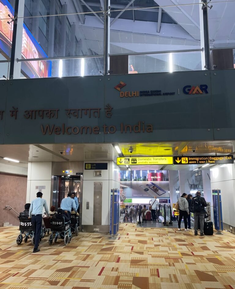 "Welcome to India" sign at Indira Gandhi International Airport in Delhi, india