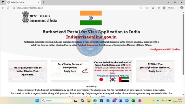 Screenshot of Indian eVisa official website homepage