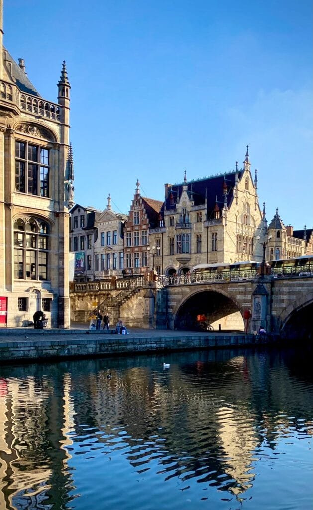 View of historic buildings and Bridge in Ghent, Belgium