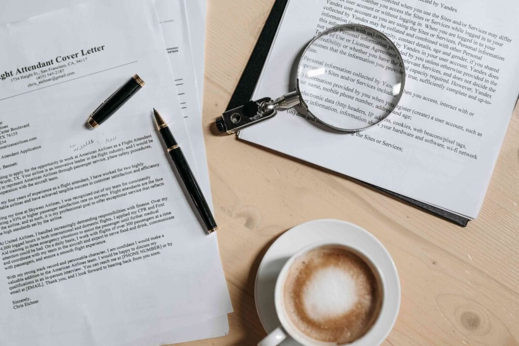 example of a cover letter with a microscope and coffee cup by the side, signalling potential look of a visa cover letter